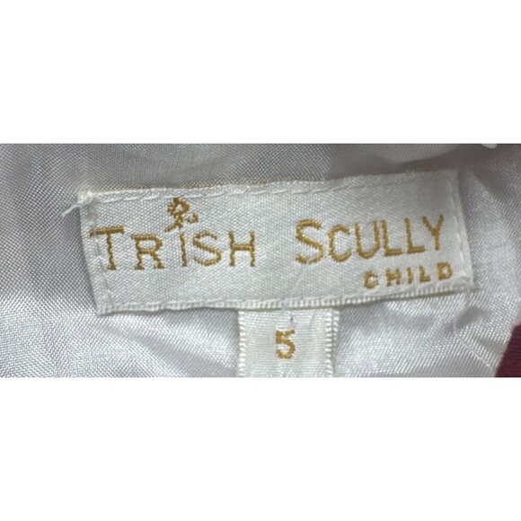 Trish Scully Child Burgundy Floral Velvet Bow/Trim Smocked Lined Dress Sz 5 - Picture 9 of 10